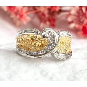 Dual Toned CZ Accented Swirl Sterling Silver 925 Vintage Ring - sz 6